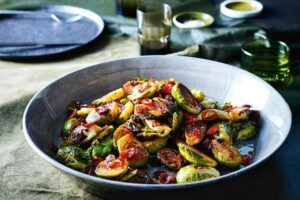 Chinese Sausage with Brussels Sprouts